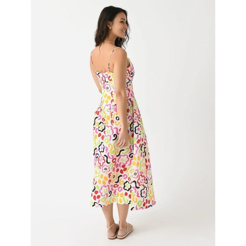 RHODE Dress Multi Floral Midi Abstract Print Painted Bloom Bohemian Size 8